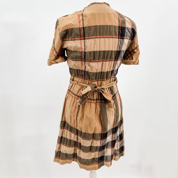 Burberry Dress Shirt Plaid Classic Nova Check Tan Brown US 2 Summer Print Black - Picture 2 of 14